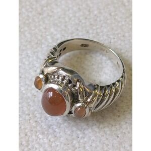 Vintage Samuel Benham Stunning & Big Sterling & 18 Kt Gold W/Cabochon Carnilian